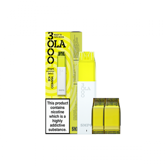 20mg SMPO Ola 3000 Prefilled Pod Vape Kit - 2ml (Pack of 3) - Flavour: Mango Ice