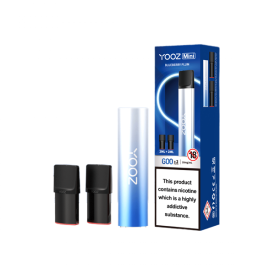 20mg Yooz Mini Rechargeable Device & Vape Pods x2 600 Puffs (BUY 5 GET 1 FREE) - Flavour: Blueberry Plum