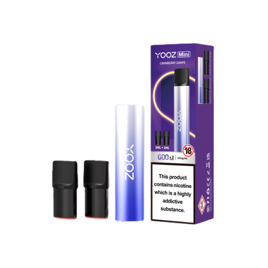 20mg Yooz Mini Rechargeable Device & Vape Pods x2 600 Puffs (BUY 5 GET 1 FREE) - Flavour: Cranberry Grape