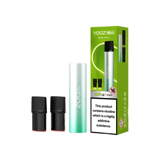 20mg Yooz Mini Rechargeable Device & Vape Pods x2 600 Puffs (BUY 5 GET 1 FREE) - Flavour: Sour Apple