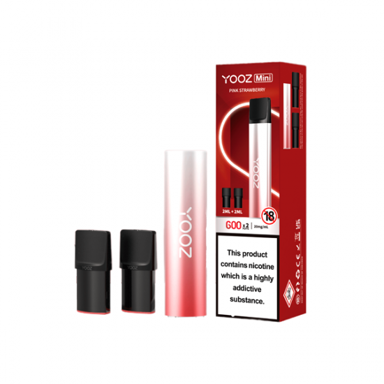 20mg Yooz Mini Rechargeable Device & Vape Pods x2 600 Puffs (BUY 5 GET 1 FREE) - Flavour: Pink Strawberry