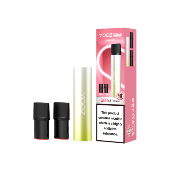 20mg Yooz Mini Rechargeable Device & Vape Pods x2 600 Puffs (BUY 5 GET 1 FREE) - Flavour: Pink Lemon