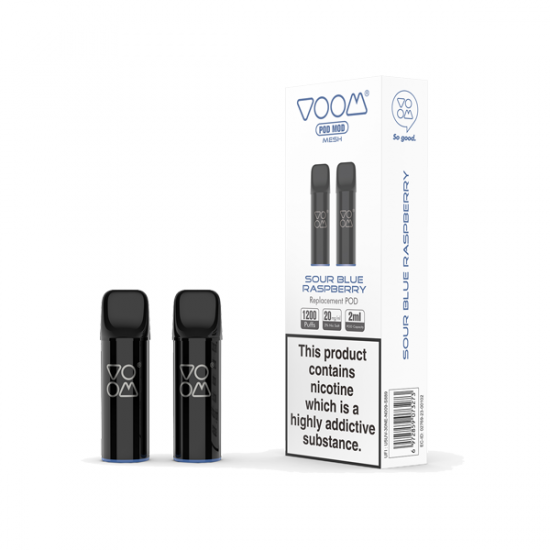 20mg Voom Pod Mod Replacement Mesh Pods 2PCS 1.2Ω 2ml - Flavour: Sour Blue Raspberry