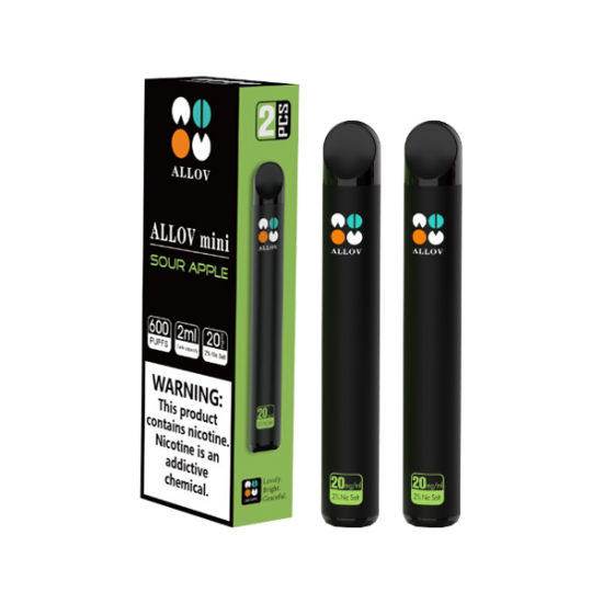 20mg Allov Mini Disposable Vape Device Twin Pack 1200 Puffs - Flavour: Sour Apple