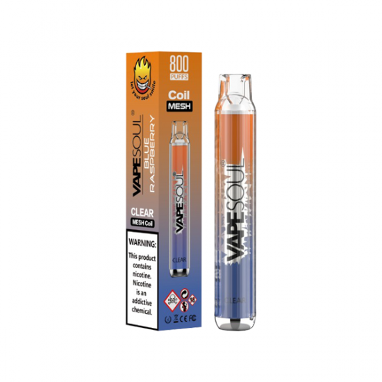 20mg VapeSoul Clear Disposable Vape Device 800 Puffs - Flavour: Blue Raspberry