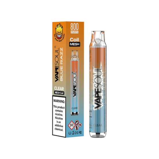 20mg VapeSoul Clear Disposable Vape Device 800 Puffs - Flavour: Blue Razz