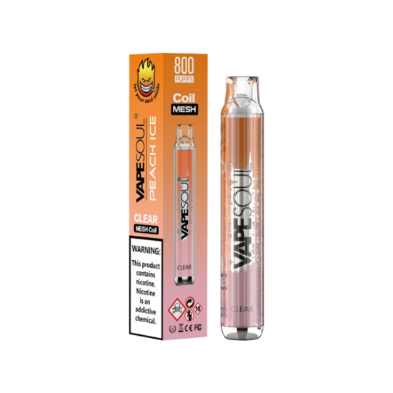 20mg VapeSoul Clear Disposable Vape Device 800 Puffs - Flavour: Peach Ice