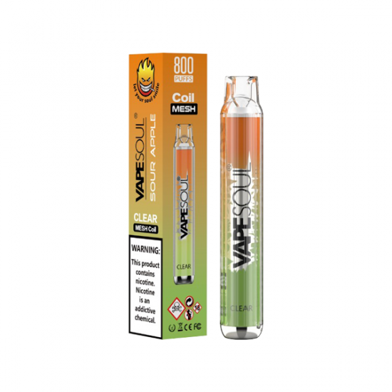 20mg VapeSoul Clear Disposable Vape Device 800 Puffs - Flavour: Sour Apple