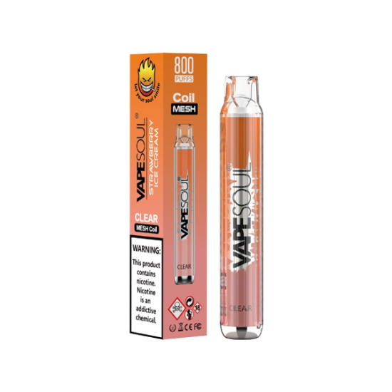 20mg VapeSoul Clear Disposable Vape Device 800 Puffs - Flavour: Strawberry Ice Cream