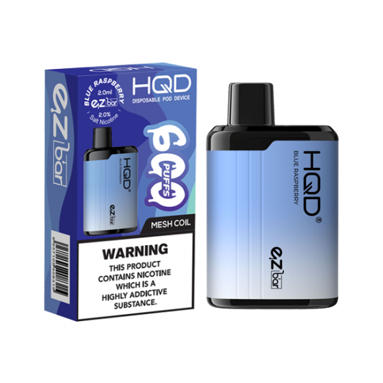 20mg HQD EZ Bar Disposable Vape Device 600 Puffs - Flavour: Blue Raspberry