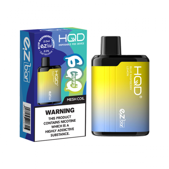 20mg HQD EZ Bar Disposable Vape Device 600 Puffs - Flavour: Blue Raspberry Lemon