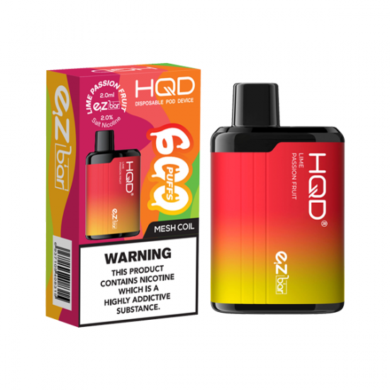 20mg HQD EZ Bar Disposable Vape Device 600 Puffs - Flavour: Lime Passion Fruit