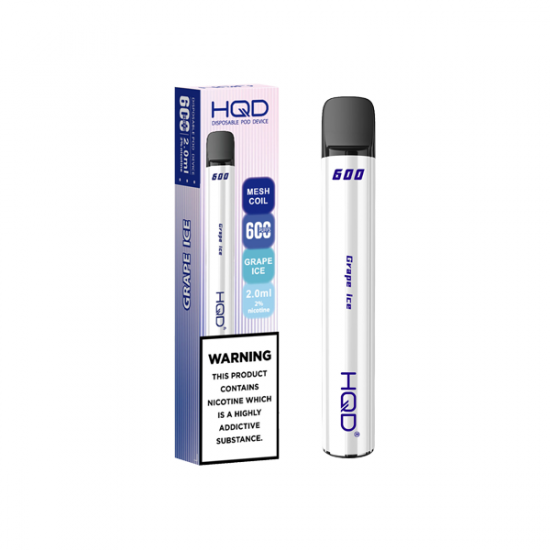 20mg HQD 600 Disposable Vape Device 600 Puffs - Flavour: Grape Ice