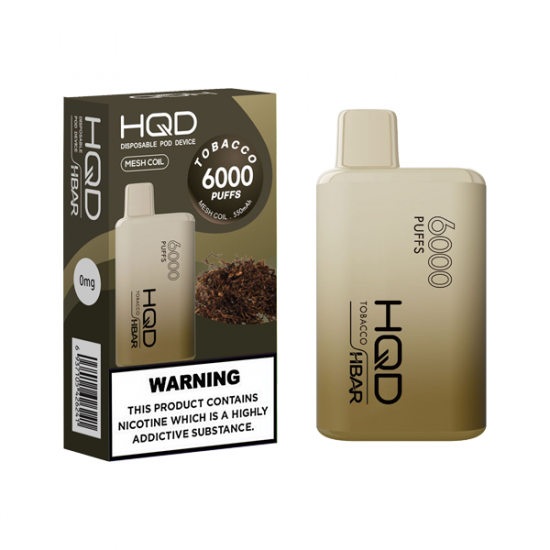 0mg HQD HBAR Disposable Vape Device 6000 Puffs - Flavour: Tobacco