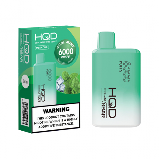 0mg HQD HBAR Disposable Vape Device 6000 Puffs - Flavour: Cool Mint