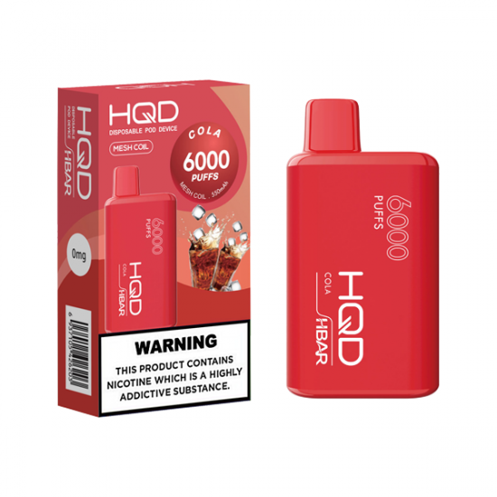 0mg HQD HBAR Disposable Vape Device 6000 Puffs - Flavour: Cola