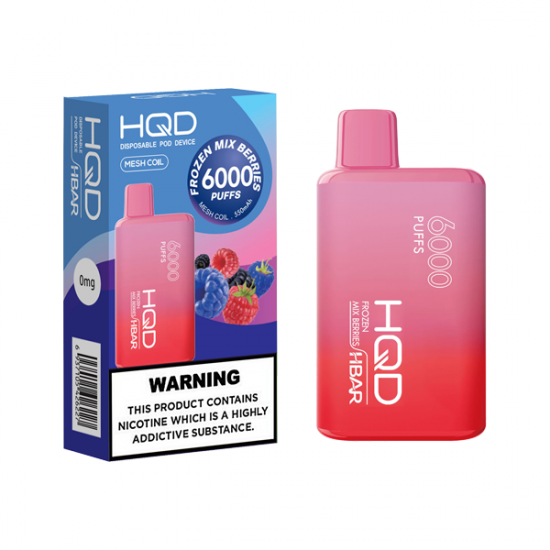 0mg HQD HBAR Disposable Vape Device 6000 Puffs - Flavour: Frozen Mix Berries