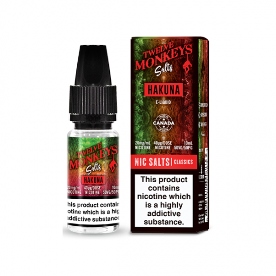 10mg Twelve Monkeys Classics 10ml Nic Salt (50VG/50PG) - Flavour: Hakuna