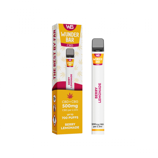 Wunderbar 500mg CBD + CBG Disposable Vape Device 700 Puffs - Flavour: Berry Lemonade