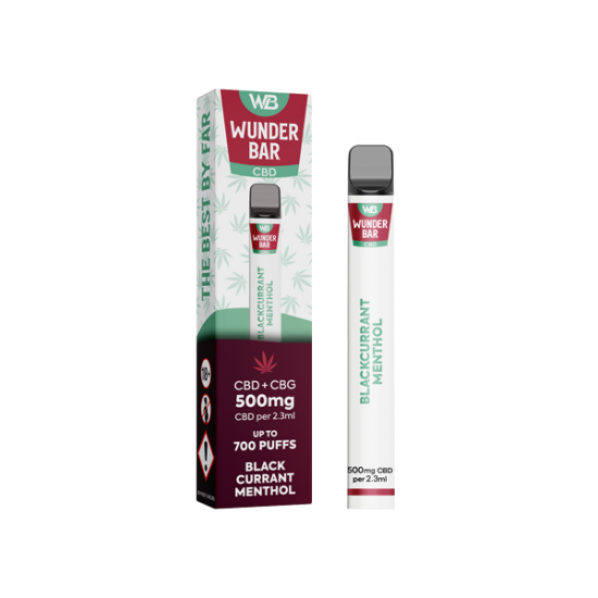 Wunderbar 500mg CBD + CBG Disposable Vape Device 700 Puffs - Flavour: Blackcurrant Menthol