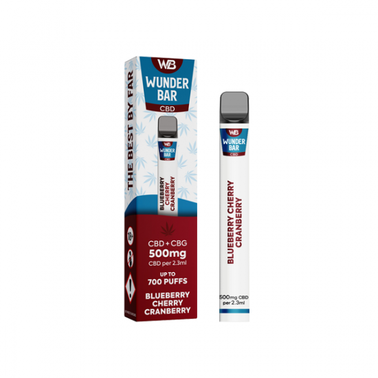 Wunderbar 500mg CBD + CBG Disposable Vape Device 700 Puffs - Flavour: Blueberry Cherry Cranberry