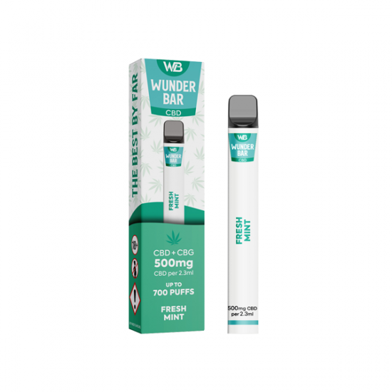 Wunderbar 500mg CBD + CBG Disposable Vape Device 700 Puffs - Flavour: Fresh Mint