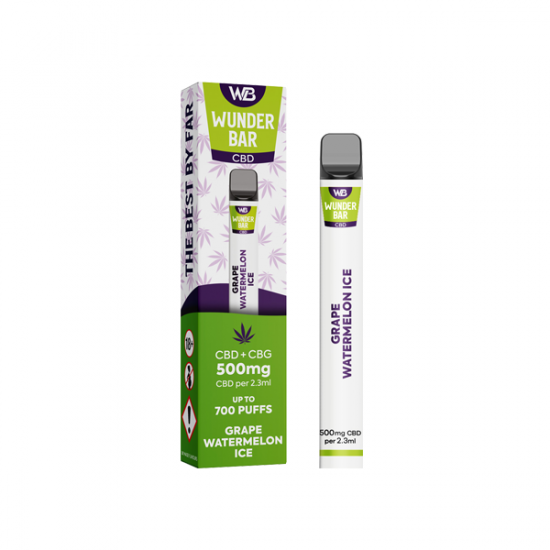 Wunderbar 500mg CBD + CBG Disposable Vape Device 700 Puffs - Flavour: Grape Watermelon Ice