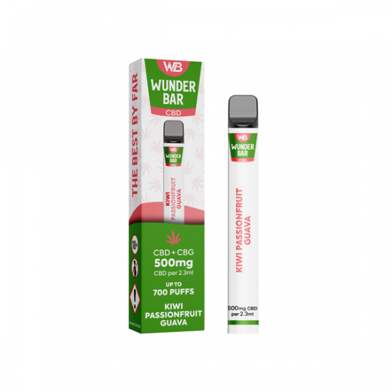 Wunderbar 500mg CBD + CBG Disposable Vape Device 700 Puffs - Flavour: Kiwi Passionfruit Guava