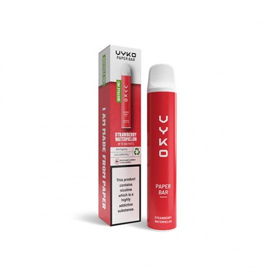 20mg VYKO (99% Plastic Free) Paper Bar Disposable Vape Device 800 Puffs - Flavour: Strawberry Watermelon