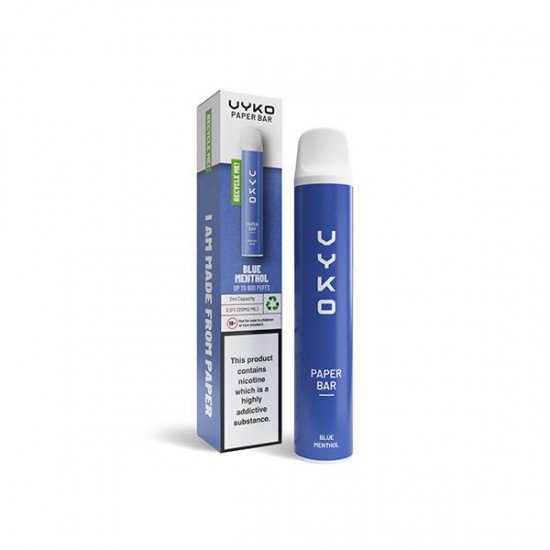 20mg VYKO (99% Plastic Free) Paper Bar Disposable Vape Device 800 Puffs - Flavour: Blue Menthol