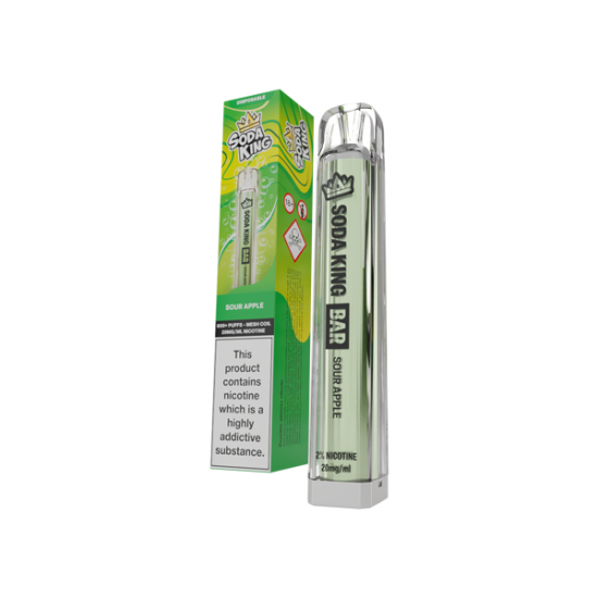 20mg Soda King Bar Disposable Vape Device 600 Puffs - Flavour: Sour Apple