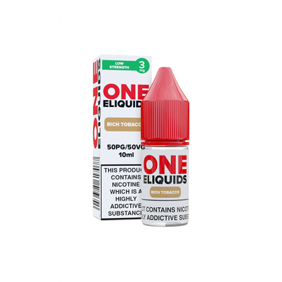 3mg One E-Liquids Flavoured Nicotine E-Liquid 10ml (50VG/50PG) - Flavour: Rich Tobacco