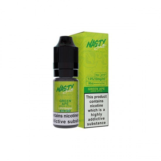 10mg Nasty Salts 10ml Nic Salts (50VG/50PG) - Flavour: Green Ape