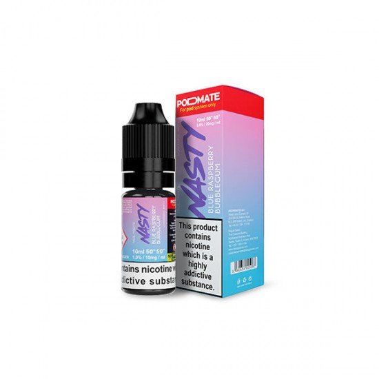 10mg Nasty Pod Mate 10ml Nic Salts (50VG/50PG) - Flavour: Blue Raspberry Bubblegum