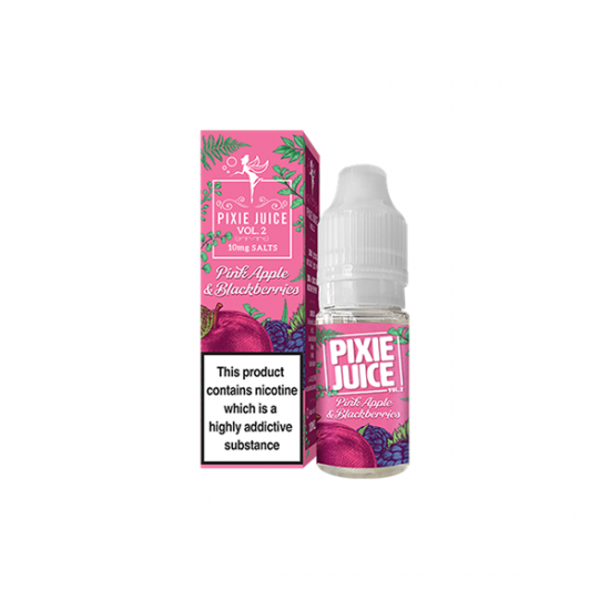 10mg Pixie Juice Volume 2 10ml Nic Salts (50VG/50PG) - Flavour: Pink Apple & Blackberries