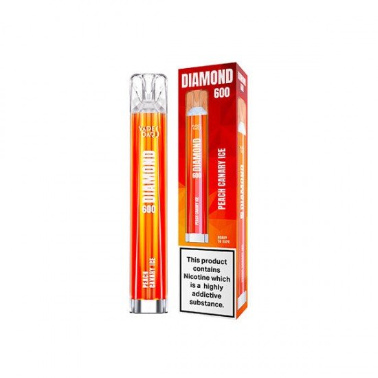 20mg Vapes Bars Diamond 600 Disposable Vape Device 600 Puffs - Flavour: Peach Canary Ice