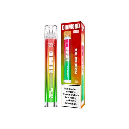 20mg Vapes Bars Diamond 600 Disposable Vape Device 600 Puffs - Flavour: Passion Kiwi Guava