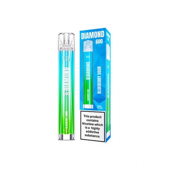 20mg Vapes Bars Diamond 600 Disposable Vape Device 600 Puffs - Flavour: Blueberry Sour