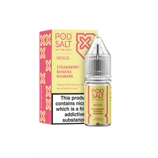 20mg Pod Salt Nexus 10ml Nic Salt (50VG/50PG) - Flavour: Strawberry Banana Rhubarb