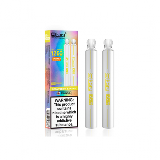 20mg Sikary S600 Twin Pack Disposable Vapes 1200 Puffs - Flavour: Strawberry Banana