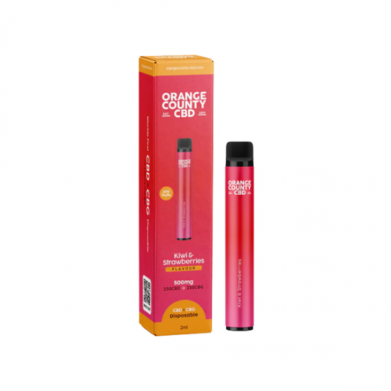 Orange County CBD 500mg CBD & CBG Disposable Vape Device 600 Puffs - Flavour: Kiwi & Strawberries