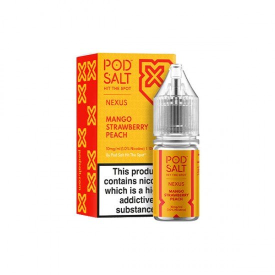 10mg Pod Salt Nexus 10ml Nic Salt (50VG/50PG) - Flavour: Mango Strawberry Peach