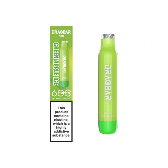 20mg Zovoo Dragbar 600 Disposable Vape Device 600 Puffs - Flavour: Green Apple Ice