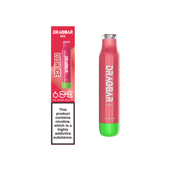 20mg Zovoo Dragbar 600 Disposable Vape Device 600 Puffs - Flavour: Lush Ice