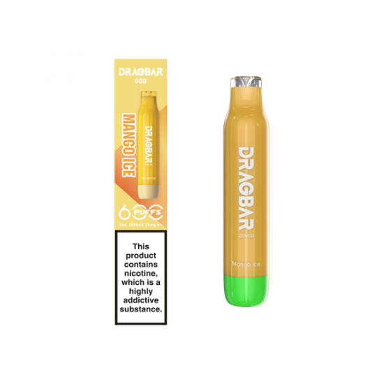 20mg Zovoo Dragbar 600 Disposable Vape Device 600 Puffs - Flavour: Mango Ice