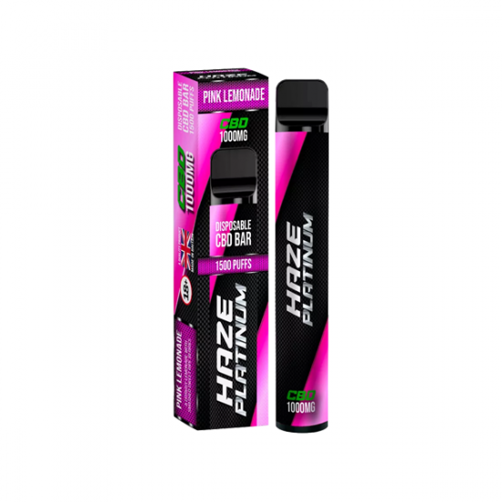 Haze Platinum 1000mg CBD Disposable Vape Device 1500 Puffs - Flavour: Pink Lemonade