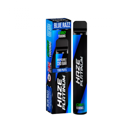 Haze Platinum 1000mg CBD Disposable Vape Device 1500 Puffs - Flavour: Blue Razz