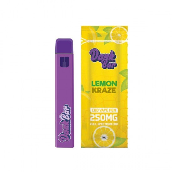 Dank Bar 250mg Full Spectrum CBD Vape Disposable by Purple Dank - 12 flavours - Flavour: Lemon Kraze