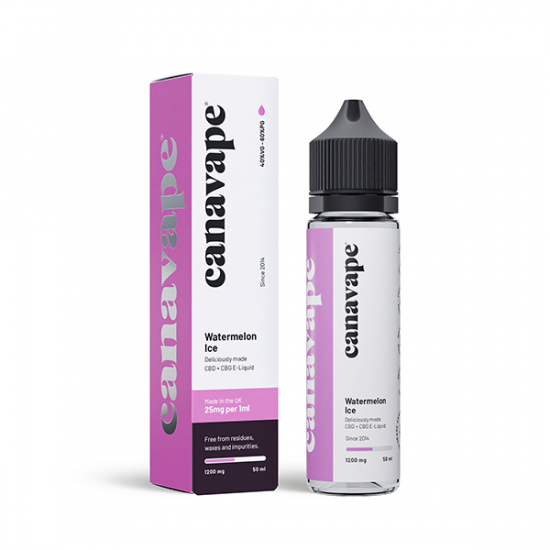 Canavape 1250mg CBD + CBG  E-liquid 50ml (Various VG/PG Ratios) - Flavour: Watermelon Ice (40VG/60PG)