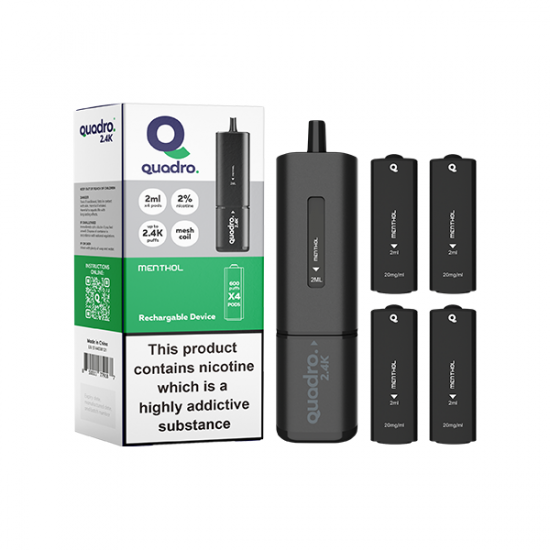 20mg Quadro 2.4K Pod Vape Kit Black Series 2400 Puffs - Flavour: Menthol